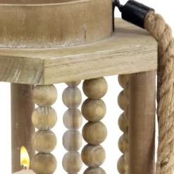 Kirkland's Home Lanterns-Natural Wood Beaded & Rope Handle Lantern