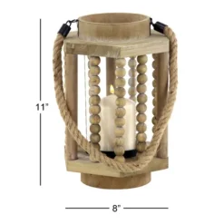 Kirkland's Home Lanterns-Natural Wood Beaded & Rope Handle Lantern