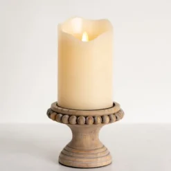 Kirkland's Home Candle Holders-Natural Wood Beaded Pillar Candle Holder, 4 In.