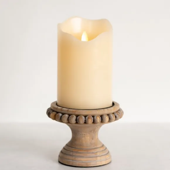 Kirkland's Home Candle Holders-Natural Wood Beaded Pillar Candle Holder, 4 In.