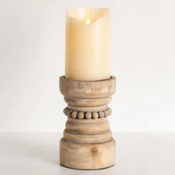 Kirkland's Home Candle Holders-Natural Wood Beaded Pillar Candle Holder, 8 In.