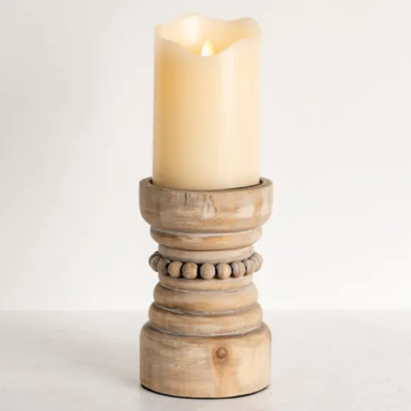 Kirkland's Home Candle Holders-Natural Wood Beaded Pillar Candle Holder, 8 In.