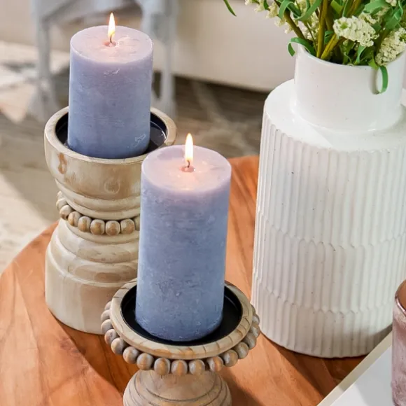 Kirkland's Home Candle Holders-Natural Wood Beaded Pillar Candle Holder, 8 In.