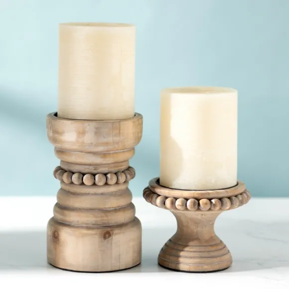 Kirkland's Home Candle Holders-Natural Wood Beaded Pillar Candle Holder, 8 In.