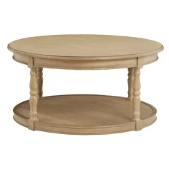 Kirkland's Home Coffee Tables-Natural Wood Finish Turned Leg Round Coffee Table