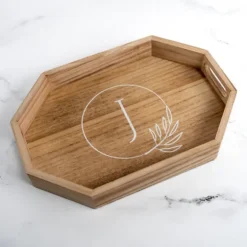 Kirkland's Home Decorative Trays-Natural Wood Monogram J Decorative Tray