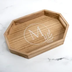 Kirkland's Home Decorative Trays-Natural Wood Monogram M Decorative Tray