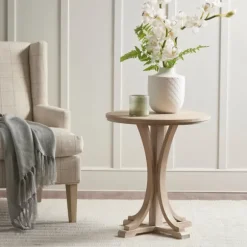 Kirkland's Home Accent & End Tables-Natural Wood Pedestal Martha Stewart Accent Table