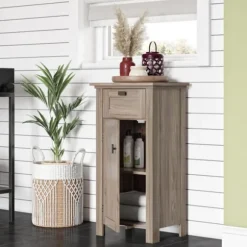 Kirkland's Home Bathroom Furniture-Natural Wood Single Door Cabinet