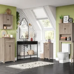 Kirkland's Home Bathroom Furniture-Natural Wood Single Door Cabinet