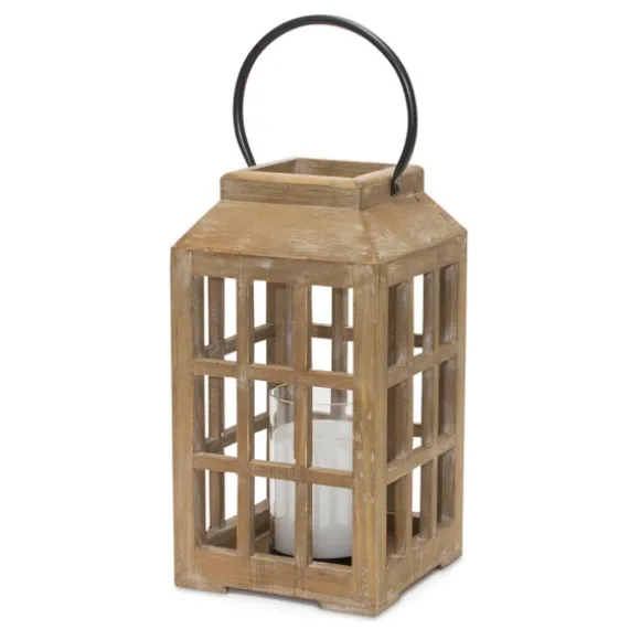 Kirkland's Home Lanterns-Natural Wood Windowpane Lantern, 17 In.