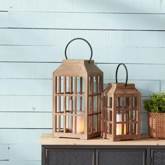 Kirkland's Home Lanterns-Natural Wood Windowpane Lantern, 17 In.