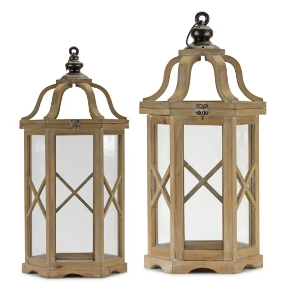 Kirkland's Home Lanterns-Natural Wood X-Frame Lanterns, Set Of 2