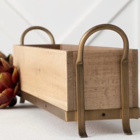 Kirkland's Home Decorative Trays-Natural Wooden Tray With Metal Handles