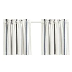 Kirkland's Home Curtains & Drapes-Navy & White Stripe Cafe Curtain Panel Set, 24 In.