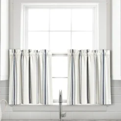 Kirkland's Home Curtains & Drapes-Navy & White Stripe Cafe Curtain Panel Set, 24 In.