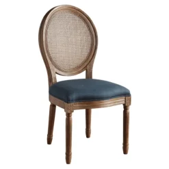 Kirkland's Home Dining Chairs-Navy And Brown Cane Oval Back Dining Chair