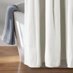 Kirkland's Home Shower Curtains-Navy And White Button Accent Linen Shower Curtain