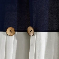 Kirkland's Home Shower Curtains-Navy And White Button Accent Linen Shower Curtain