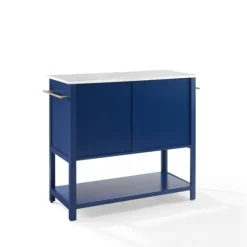 Kirkland's Home Kitchen Islands & Bar Carts-Navy And White Marble Top Kitchen Island