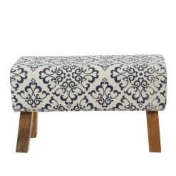 Kirkland's Home Benches & Ottomans-Navy And White Upholstered Scroll Bench