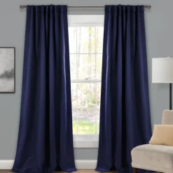 Kirkland's Home Curtains & Drapes-Navy Back Tab Blackout Curtain Panel Set, 84 In.