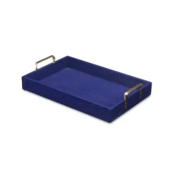 Kirkland's Home Decorative Trays-Navy Blue Wood Tray With Gold Handles
