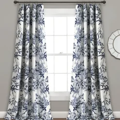 Kirkland's Home Curtains & Drapes-Navy Botanical Garden Curtain Panel Set, 95 In.