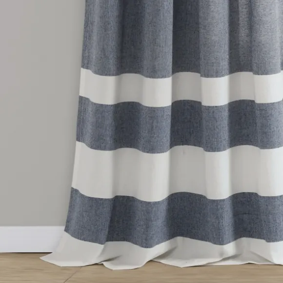 Kirkland's Home Curtains & Drapes-Navy Cape Cod Stripe Curtain Panel Set, 84 In.