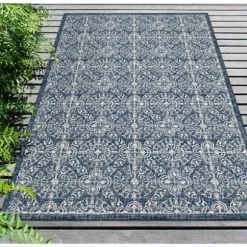 Kirkland's Home Outdoor Rugs-Navy Embellished Indoor/Outdoor Area Rug, 6X9