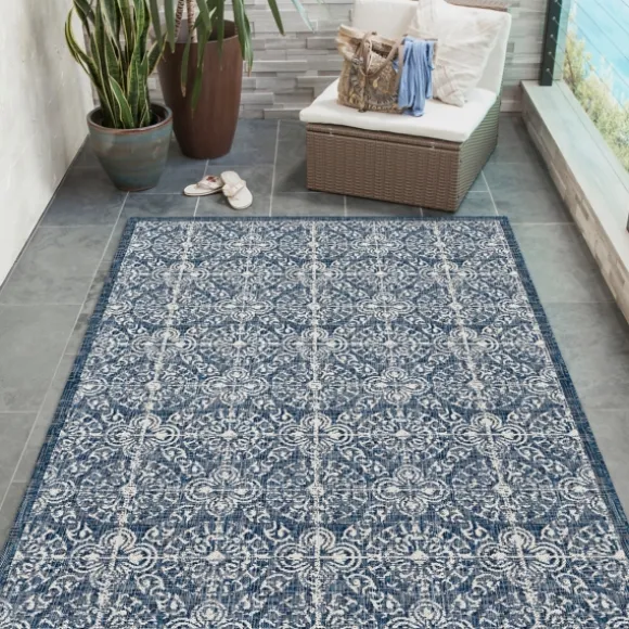 Kirkland's Home Outdoor Rugs-Navy Embellished Indoor/Outdoor Area Rug, 6X9