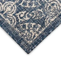 Kirkland's Home Outdoor Rugs-Navy Embellished Scroll Indoor/Outdoor Rug, 4X7