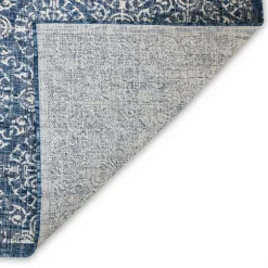 Kirkland's Home Outdoor Rugs-Navy Embellished Scroll Indoor/Outdoor Rug, 4X7