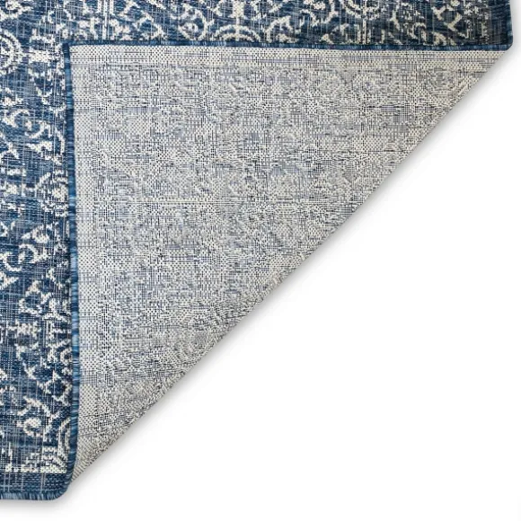 Kirkland's Home Outdoor Rugs-Navy Embellished Scroll Indoor/Outdoor Rug, 4X7
