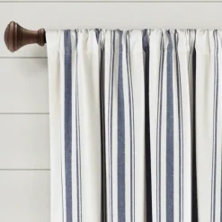 Kirkland's Home Curtains & Drapes-Navy Farmhouse Stripe Curtain Panels, Set Of 2
