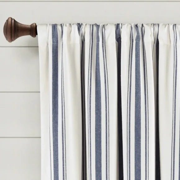 Kirkland's Home Curtains & Drapes-Navy Farmhouse Stripe Curtain Panels, Set Of 2