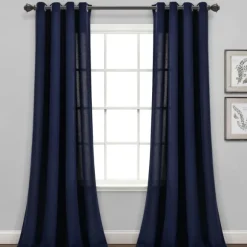 Kirkland's Home Curtains & Drapes-Navy Faux Linen Curtain Panel Set, 84 In.