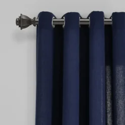 Kirkland's Home Curtains & Drapes-Navy Faux Linen Curtain Panel Set, 84 In.