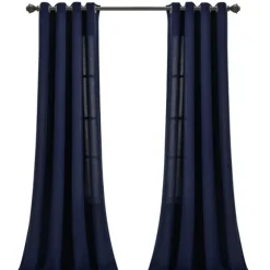 Kirkland's Home Curtains & Drapes-Navy Faux Linen Curtain Panel Set, 84 In.