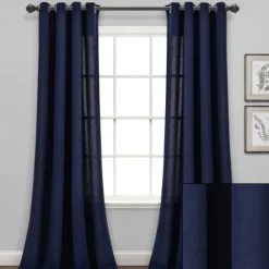 Kirkland's Home Curtains & Drapes-Navy Faux Linen Curtain Panel Set, 84 In.