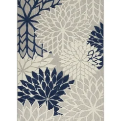 Kirkland's Home Outdoor Rugs-Navy Floral Burst Outdoor Area Rug, 5X7