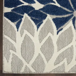 Kirkland's Home Outdoor Rugs-Navy Floral Burst Outdoor Area Rug, 5X7