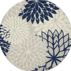 Kirkland's Home Outdoor Rugs-Navy Floral Burst Round Outdoor Area Rug, 7X7