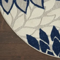 Kirkland's Home Outdoor Rugs-Navy Floral Burst Round Outdoor Area Rug, 7X7