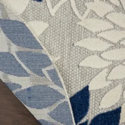 Kirkland's Home Outdoor Rugs-Navy Floral Burst Round Outdoor Area Rug, 7X7