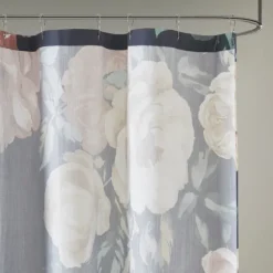 Kirkland's Home Shower Curtains-Navy Floral Cotton Shower Curtain