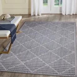 Kirkland's Home Outdoor Rugs-Navy Geo Lattice Outdoor Area Rug, 6X9