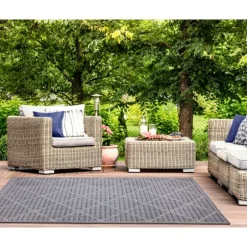 Kirkland's Home Outdoor Rugs-Navy Geo Lattice Outdoor Area Rug, 6X9