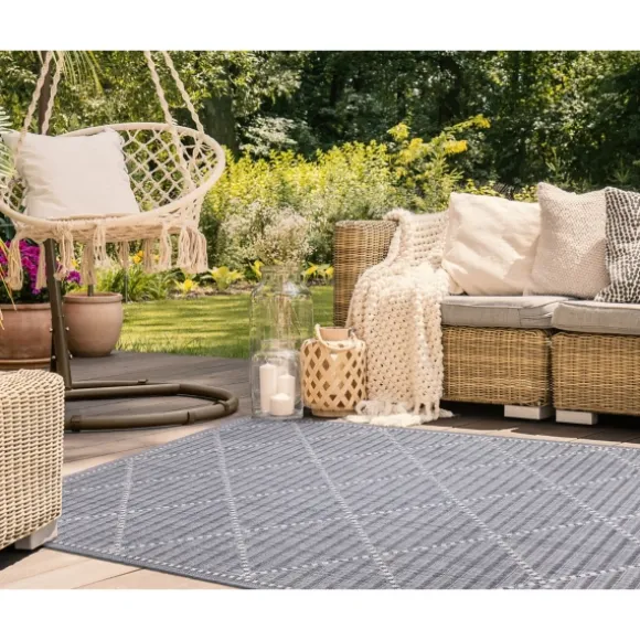 Kirkland's Home Outdoor Rugs-Navy Geo Lattice Outdoor Area Rug, 6X9