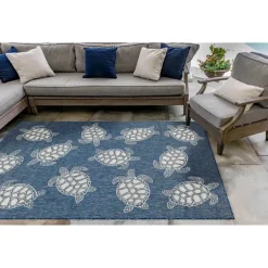 Kirkland's Home Outdoor Rugs-Navy Harrison Turtle Indoor/Outdoor Area Rug, 4X7